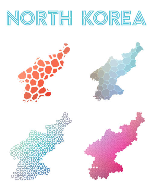 ilustrações de stock, clip art, desenhos animados e ícones de north korea polygonal map. - democratic peoples republic of north korea