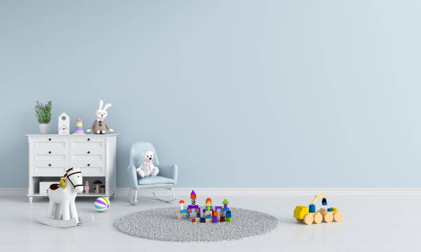 istock Sofa in blue child room interior, 3D rendering 1167991253
