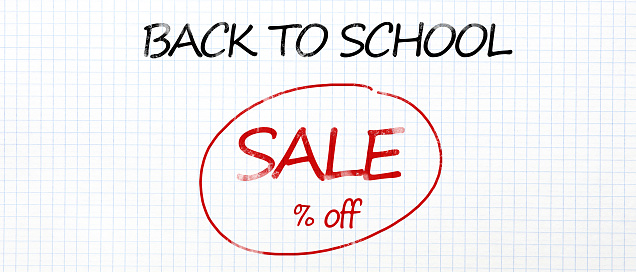 Sale promo poster. Back to school handwriting text with discount in round, panorama, free space for your per cent discount