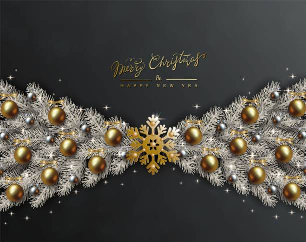 istock Black Christmas Design, Realistic Gold and Silver Ball, silvery branches of Xmas Tree 1167994269