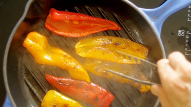peppers overhead - char grilled imagens e fotografias de stock
