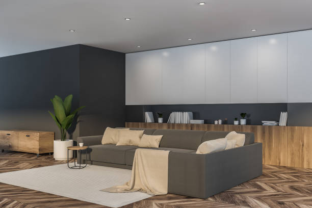 istock Gray and white living room corner with sofa 1167996351