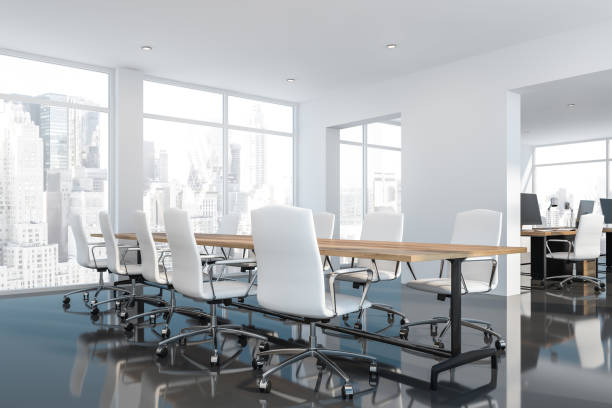 istock White glossy floor meeting room with open space 1167996528