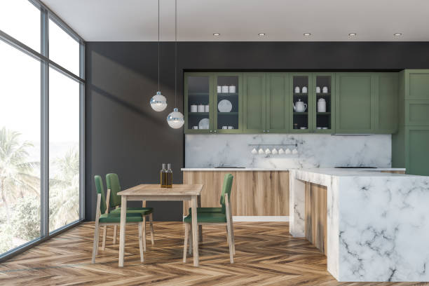 istock Green and gray kitchen, counter and table 1167996570
