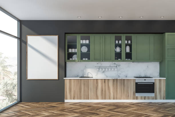 istock White marble and green kitchen with poster 1167997951