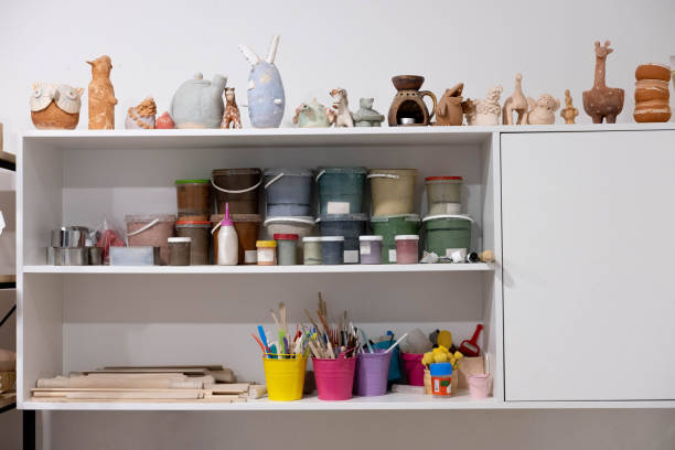 istock Clay modeling tools. A set of different tools in a clay modeling class with children 1168002733
