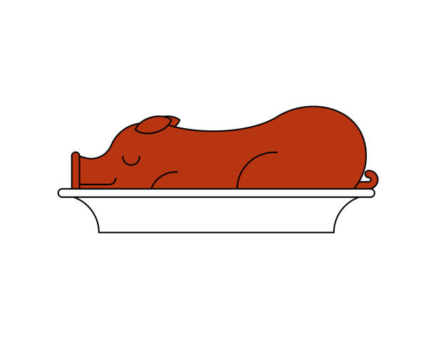 ilustraciones, imágenes clip art, dibujos animados e iconos de stock de cerdo asado en plato. cerdo a la parrilla. ilustración vectorial - suckling