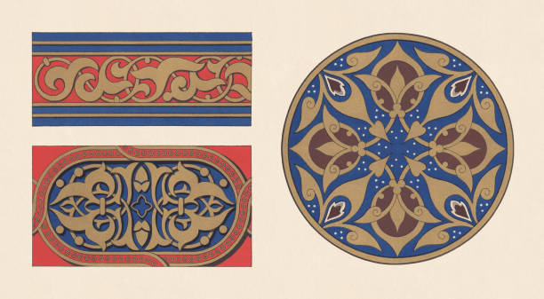 ilustrações, clipart, desenhos animados e ícones de ornamentos mouros e árabes, cromolitografia, publicado em 1881 - moorish