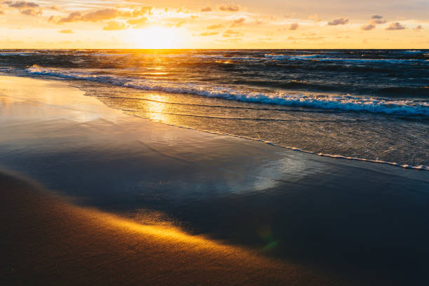 istock Sunset over the sea sandy beach 1168014637