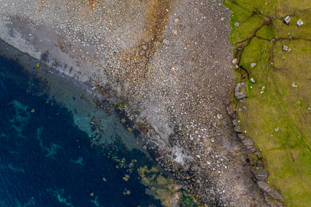 istock Rock beach in Sandoy island - aerial drone view 1168014791