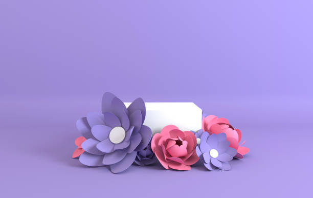 istock Paper flowers frame, podium platform for product presentation. Summer or spring background. Paper cut 3d render mock up in pastel colors 1168016444
