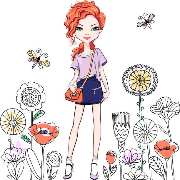 illustrazioni stock, clip art, cartoni animati e icone di tendenza di vettore carino ragazza alla moda - baby carrot illustrations