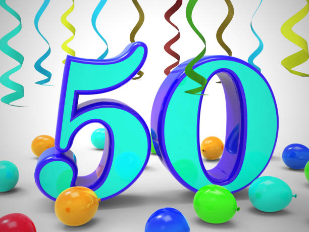 Fiftieth birthday celebration balloons shows a happy event - 3d illustration Fiftieth birthday celebration balloons shows a happy event. Celebrating 50th with a joyful 50 party - 3d illustration fiftieth stock pictures, royalty-free photos & images