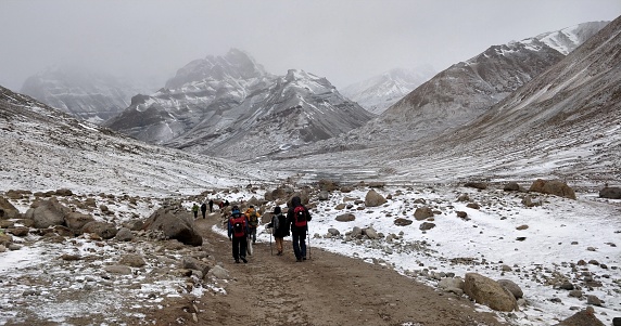 Snow covered landscape on the Darchen to Deraphuk leg of the journey around the Mount Kailash