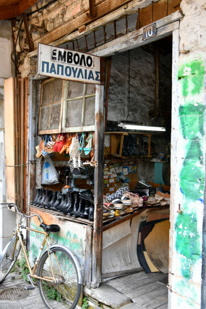 Ioannina, Greece - June 04, 2019: Tiny shoe repair store in the town in Epirus county