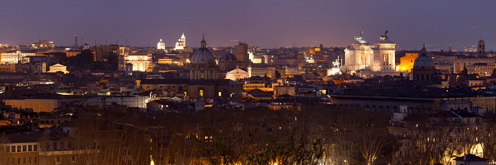 Panoramic view by night of Rome in Italy.