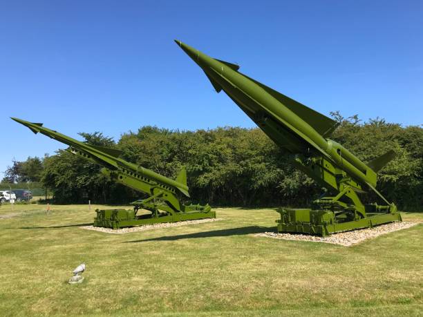 Nike Hercules SAM-A-25 and later MIM-14, surface-to-air missile. Rodvig Stevns, Seeland, Denmark - July 18, 2019: The Nike Hercules SAM-A-25 and later MIM-14, surface-to-air missile displayed at the cold war museum at Stevnsfortet, Denmark. nike air photos stock pictures, royalty-free photos & images