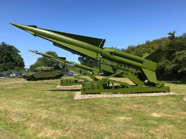 Nike Hercules SAM-A-25 and later MIM-14, surface-to-air missile. Rodvig Stevns, Seeland, Denmark - July 18, 2019: The Nike Hercules SAM-A-25 and later MIM-14, surface-to-air missile displayed at the cold war museum at Stevnsfortet, Denmark. nike air photos stock pictures, royalty-free photos & images