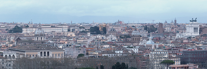 Panoramic view by dusk of Rome in Italy.