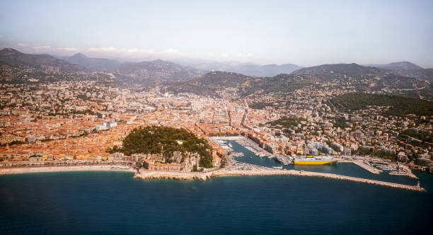 view from above nice city french riviera - city of nice france beach panoramic imagens e fotografias de stock