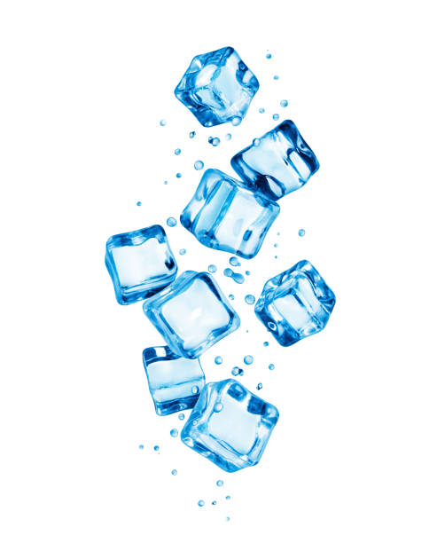 istock Ice cubes in dynamic motion frozen in the air on white background 1168026486
