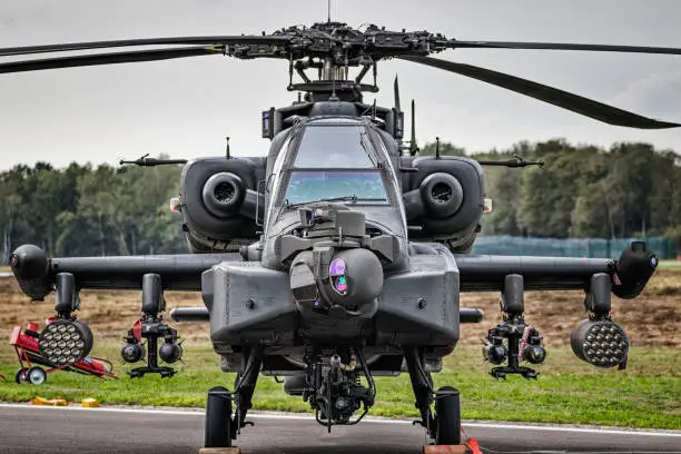 Front view of an armed attack helicopter