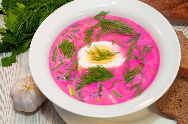 istock Summer cold beetroot soup with kefir in a plate 1168037860