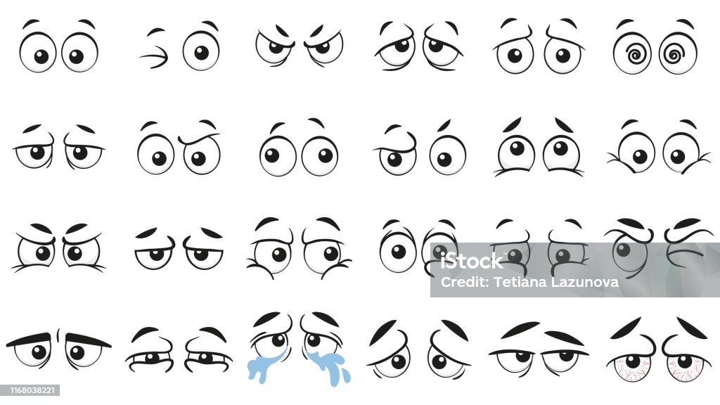 Funny Cartoon Eyes Human Eye Angry And Happy Facial Eyes Expressions Vector  Illustration Set Stock Illustration - Download Image Now - iStock