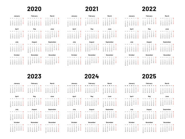 siatka kalendarza. kalendarze roczne na lata 2020 i 2022. 2023, 2024 lat organizator i 2025 rok w dni powszednie zestaw ilustracji wektorowych - calendar september personal organizer event stock illustrations