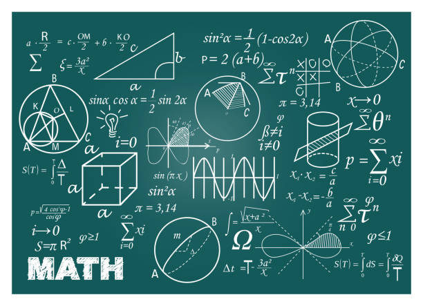 ilustraciones, imágenes clip art, dibujos animados e iconos de stock de pizarra matemática de garabato de tiza - mathematics mathematical symbol blackboard formula