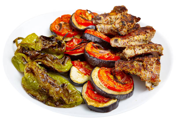 Eggplant, zucchini, yellow squash, and red peppers fresh off the grill.