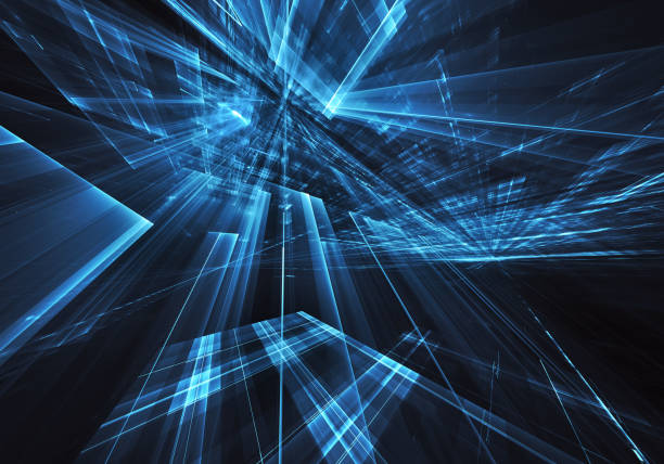 istock Abstract 3D fractal background, 3D illustration. Virtual Neon City 1168040975