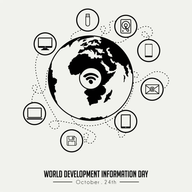 illustrazioni stock, clip art, cartoni animati e icone di tendenza di giornata mondiale dell'informazione sullo sviluppo - document sharing cyberspace data