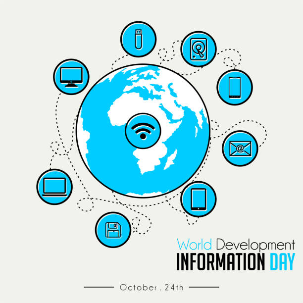 illustrazioni stock, clip art, cartoni animati e icone di tendenza di giornata mondiale dell'informazione sullo sviluppo - document sharing cyberspace data