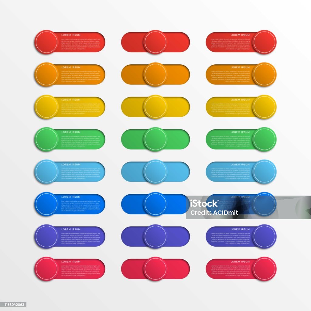 Multicolor Switch Interface Buttons With Text Boxes 3d Realistic ...