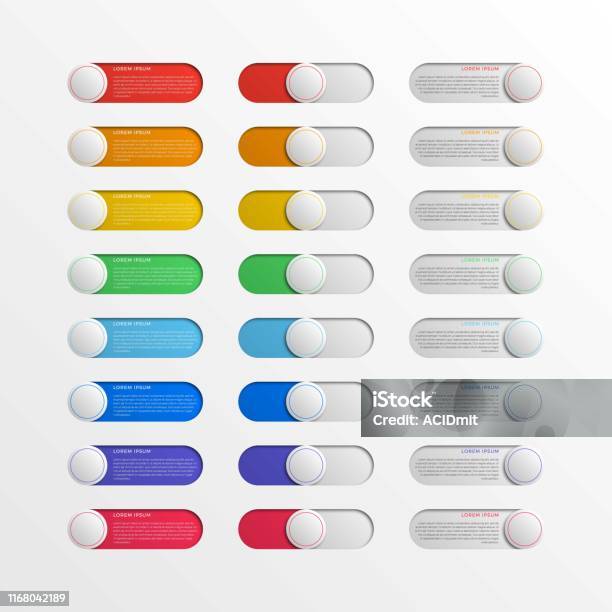 Multicolor Switch Interface Buttons With Text Boxes 3d Realistic ...