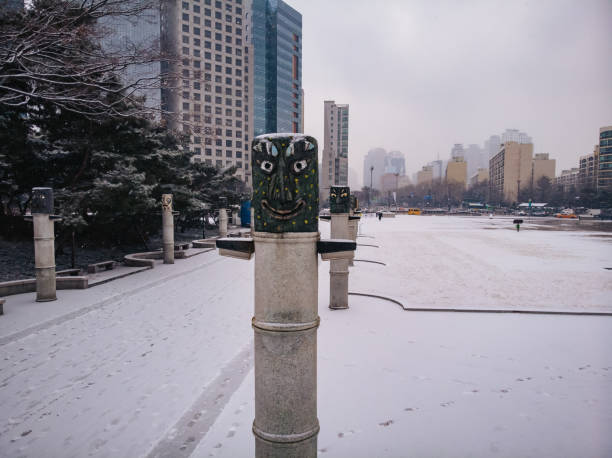 istock Wooden mask in Seoul's winter park 1168044852