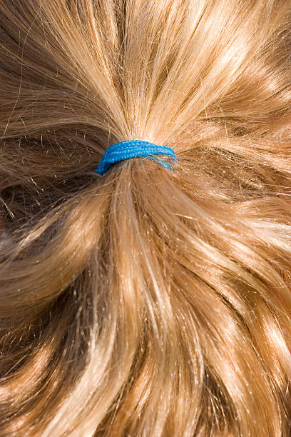 istock Shiny healthy blond hair, blue elastic ponytail 116804741