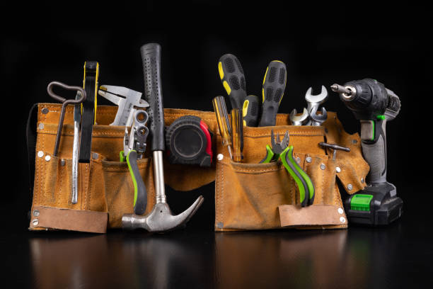 istock Tools for minor repairs in the leather assembly belt. DIY accessories ready to go. Dark background. 1168049222