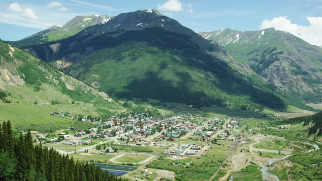 The Town of Silverton, Colorado in Summer as Seen from Red Mountain Pass (Million Dollar Highway/US 550) in the San Juan Mountains/Rocky Mountains in Summer on a Partly Cloudy Day