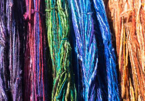 Colorful Skeins of Hanging Yarn (Full Frame)
