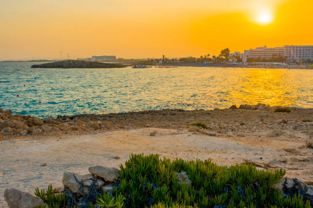 Nissi Beach panorama in Ayia Napa at sunset