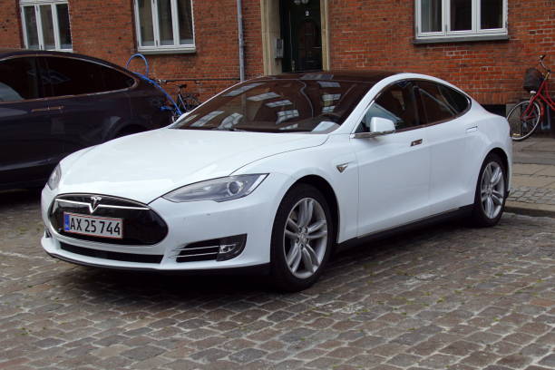 White Tesla Model S stock photo