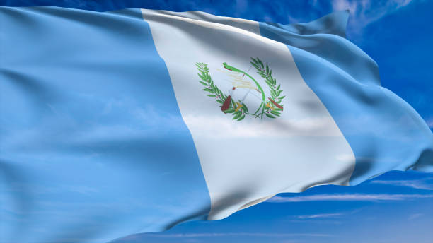 istock flag of Guatemala with fabric structure against a cloudy sky 1168060894
