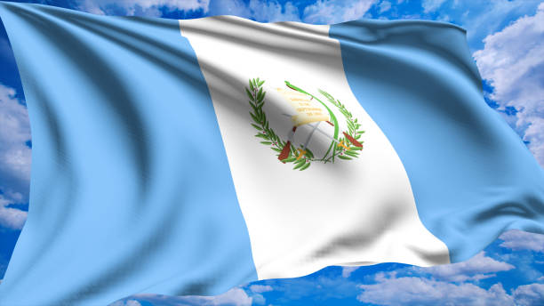 istock flag of Guatemala with fabric structure against a cloudy sky 1168060896