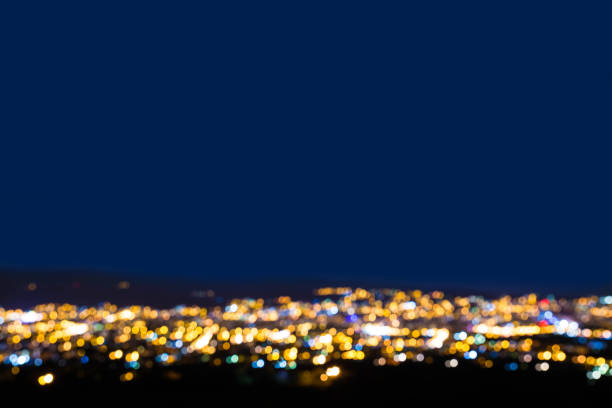 Unfocused, blurred zoom night view Skyline of Hongkong