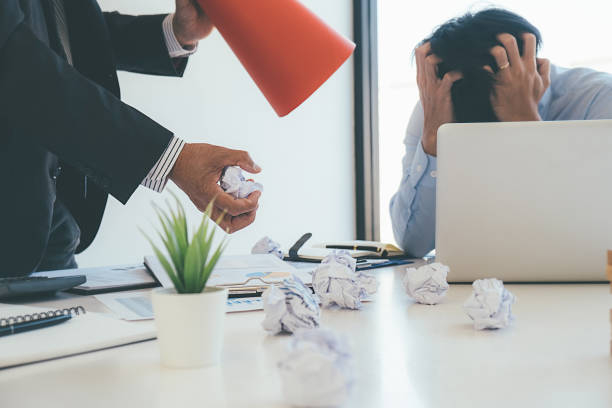 istock Business Manager blaming employee who getting stressed ,bad work, emotional pressure, mistake in office. Blaming Business Concept 1168087599