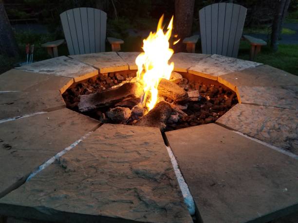 istock Blazing flame at outdoor campfire meeting place 1168094283