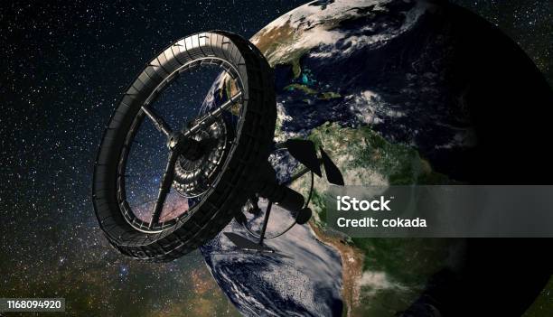 Space Station Orbiting Earth Over The Americas Stock Photo - Download Image Now - Space Station, Imagination, Planet Earth