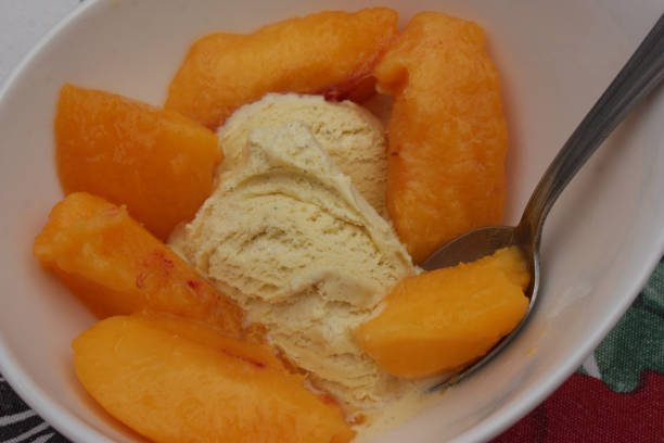 istock Vanilla ice cream served with nectarine in portions 1168095703